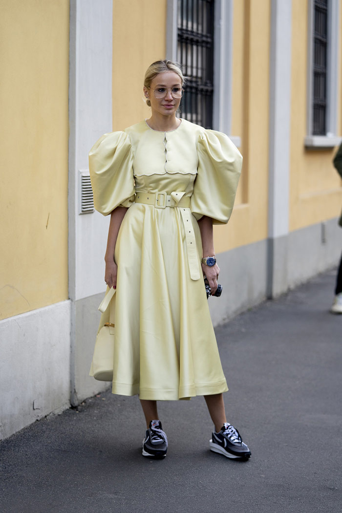 Fall 2020 Milan Fashion Week street style puff sleeves dress